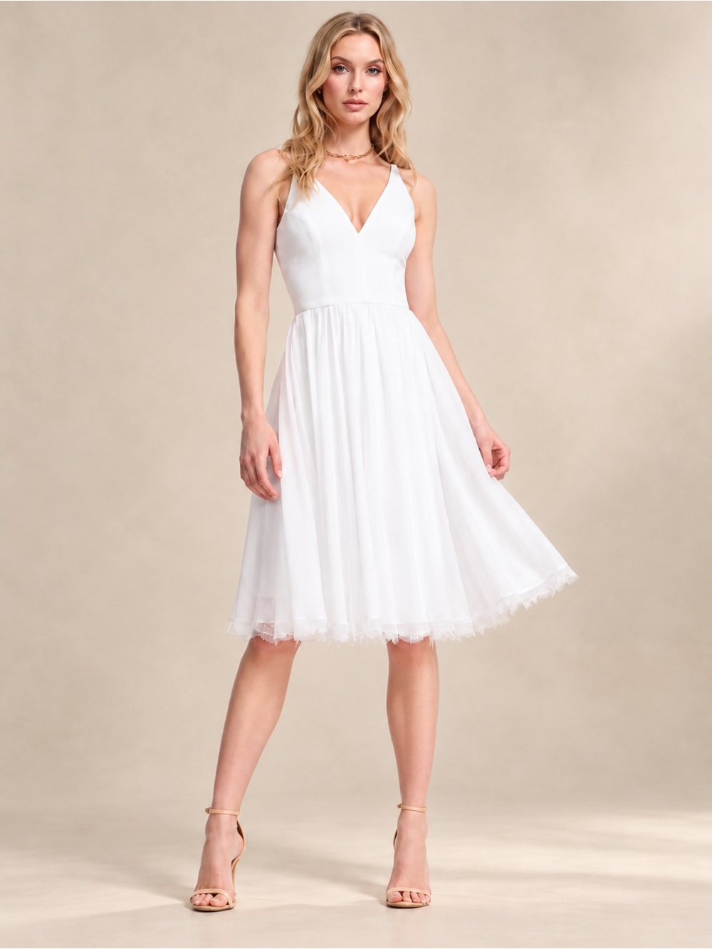 Dress the Population Alicia Off White Bridal Midi Dress M NWOT Wedding